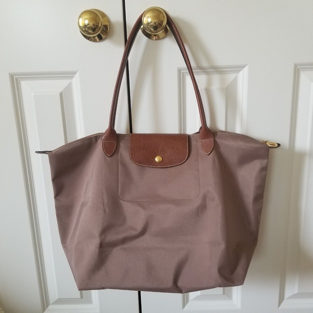 Longchamp Le Pliage large shoulder tote beige